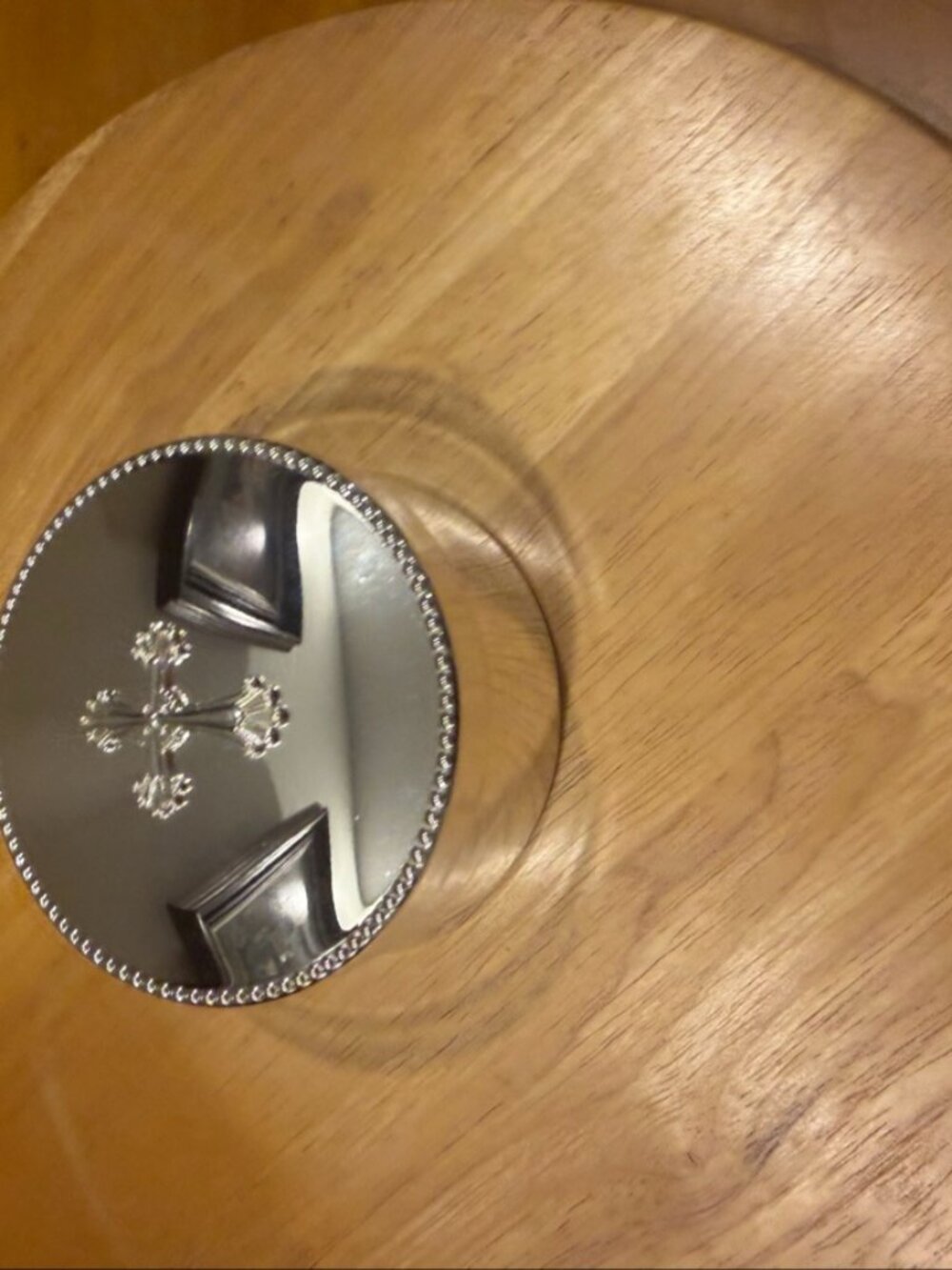 Reed Barton Silver Plated Round Keepsake Box Cross Lid New in Box